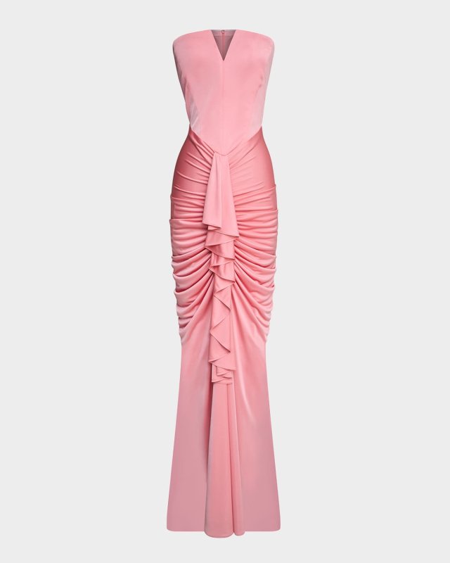 Selena Strapless Draped Glossy Jersey Gown